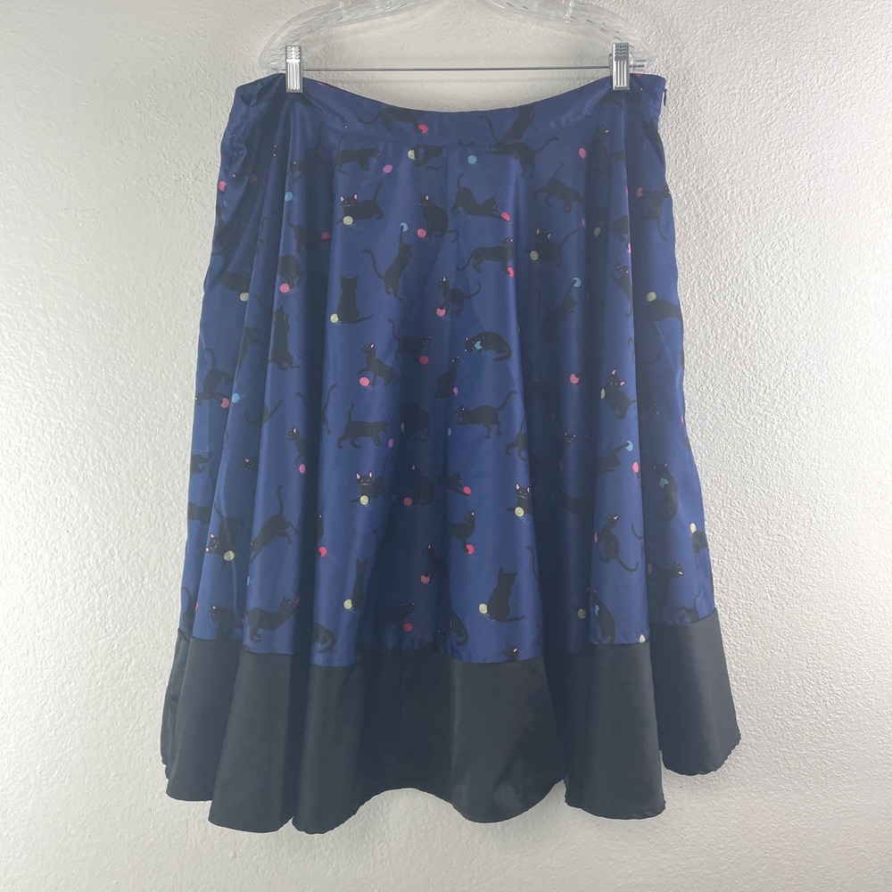 Lindy Bop Ohlson Cat Print Skirt Size 20 Blue Black Rockabilly Pinup Retro